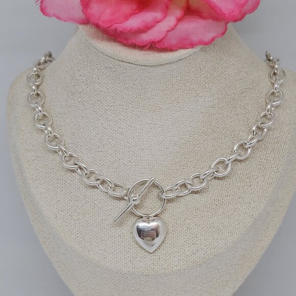 STERLING SILVER 925 HEART TOGGLE NECKLACE 20" - Picture 12 of 12